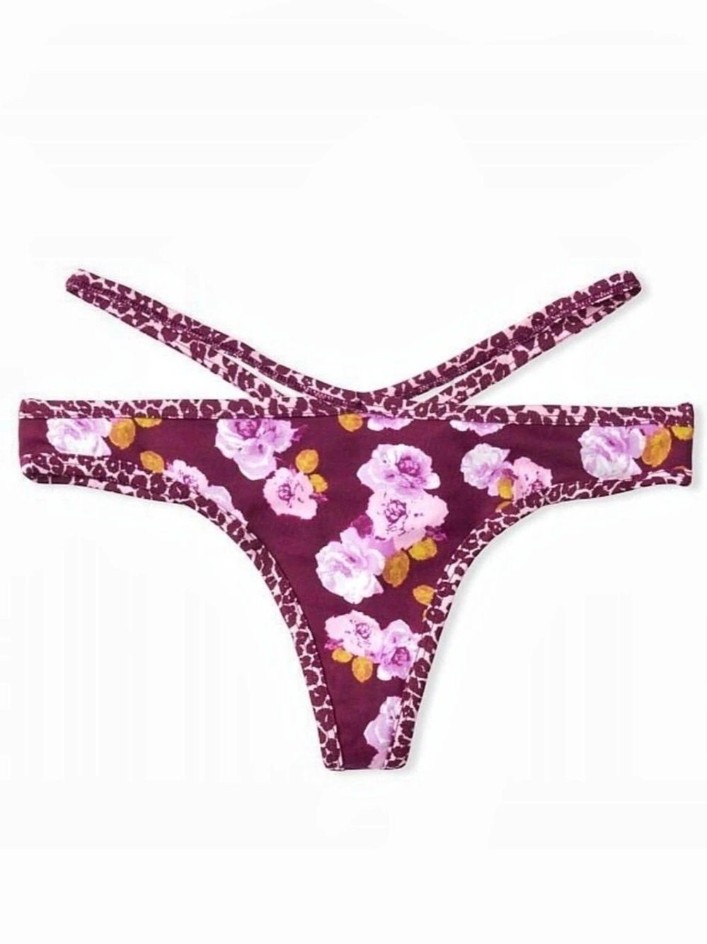 Victoria's Secret Malibu Leopard Floral Caged Strap Thong Panties | Small | NIP